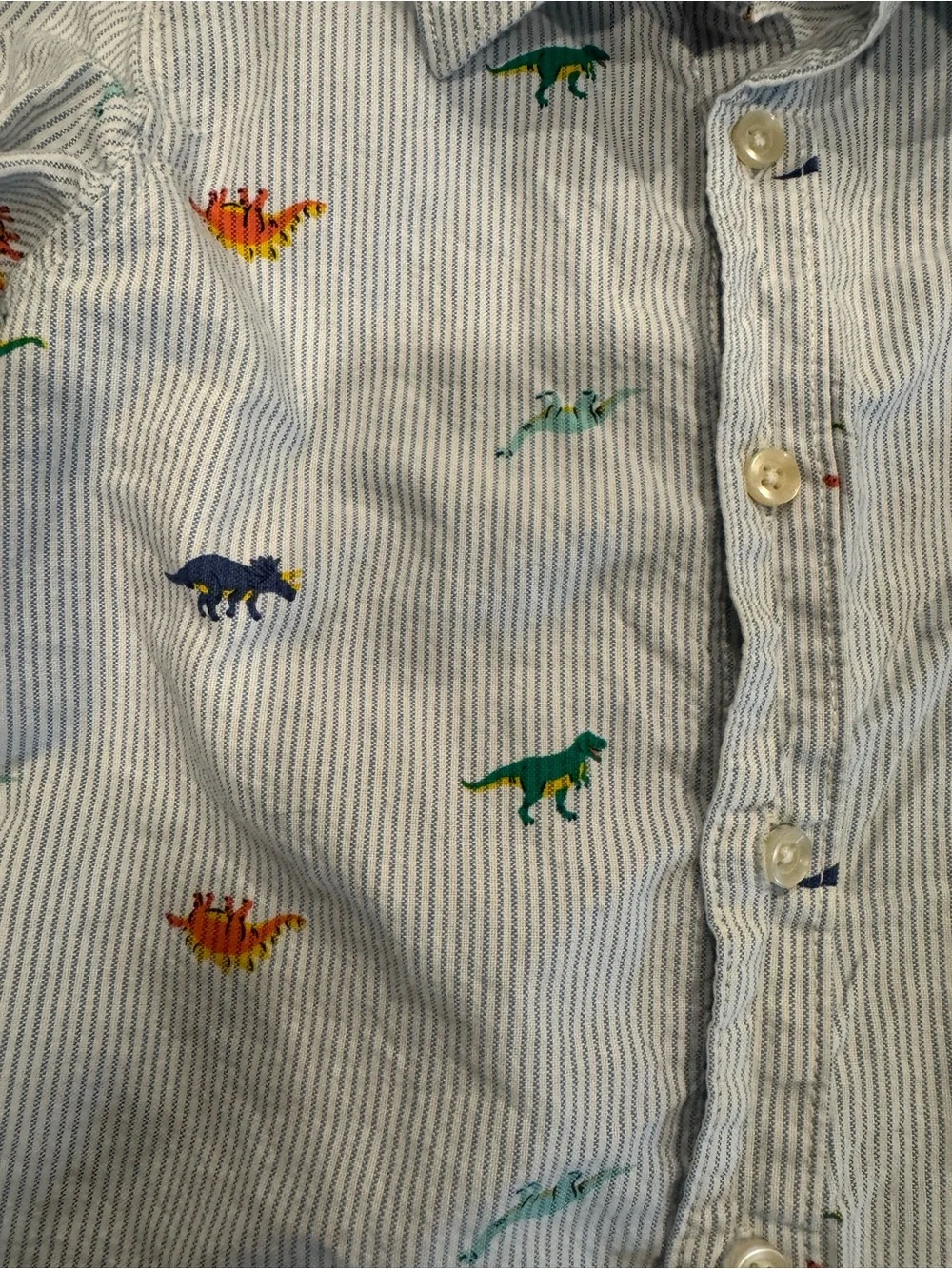 Carter's Light Blue Striped Button-Front Dino Shirt